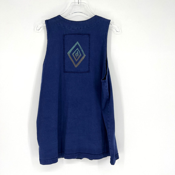Vtg Blue Cactus Vest Womens 1X Blue Cat Lagenlook Artsy Tank Top Cottagecore - Picture 2 of 7